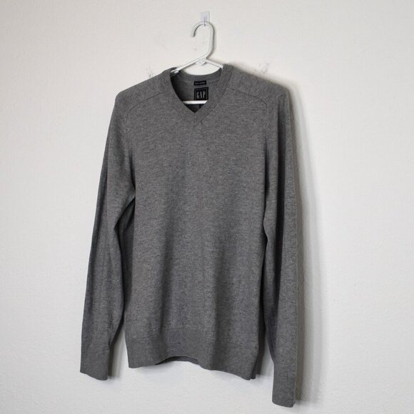 GAP Mens Sweater Sz L V-Neck Cotton Cashmere Minimalist Academia Preppy Neutral - Picture 4 of 14